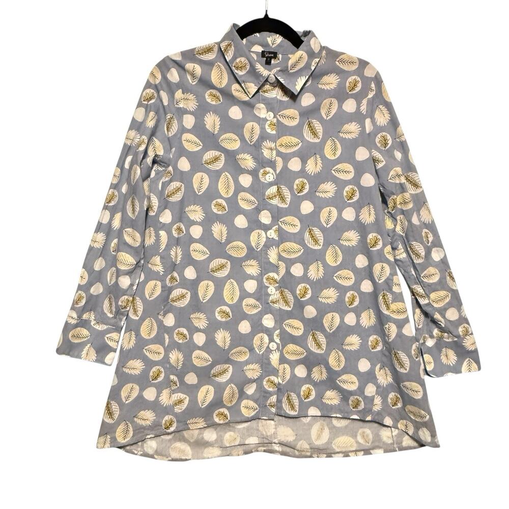Shana Womens Tunic Lagenlook Art to Wear SIZE SMALL Button Up LEAF Print Fall